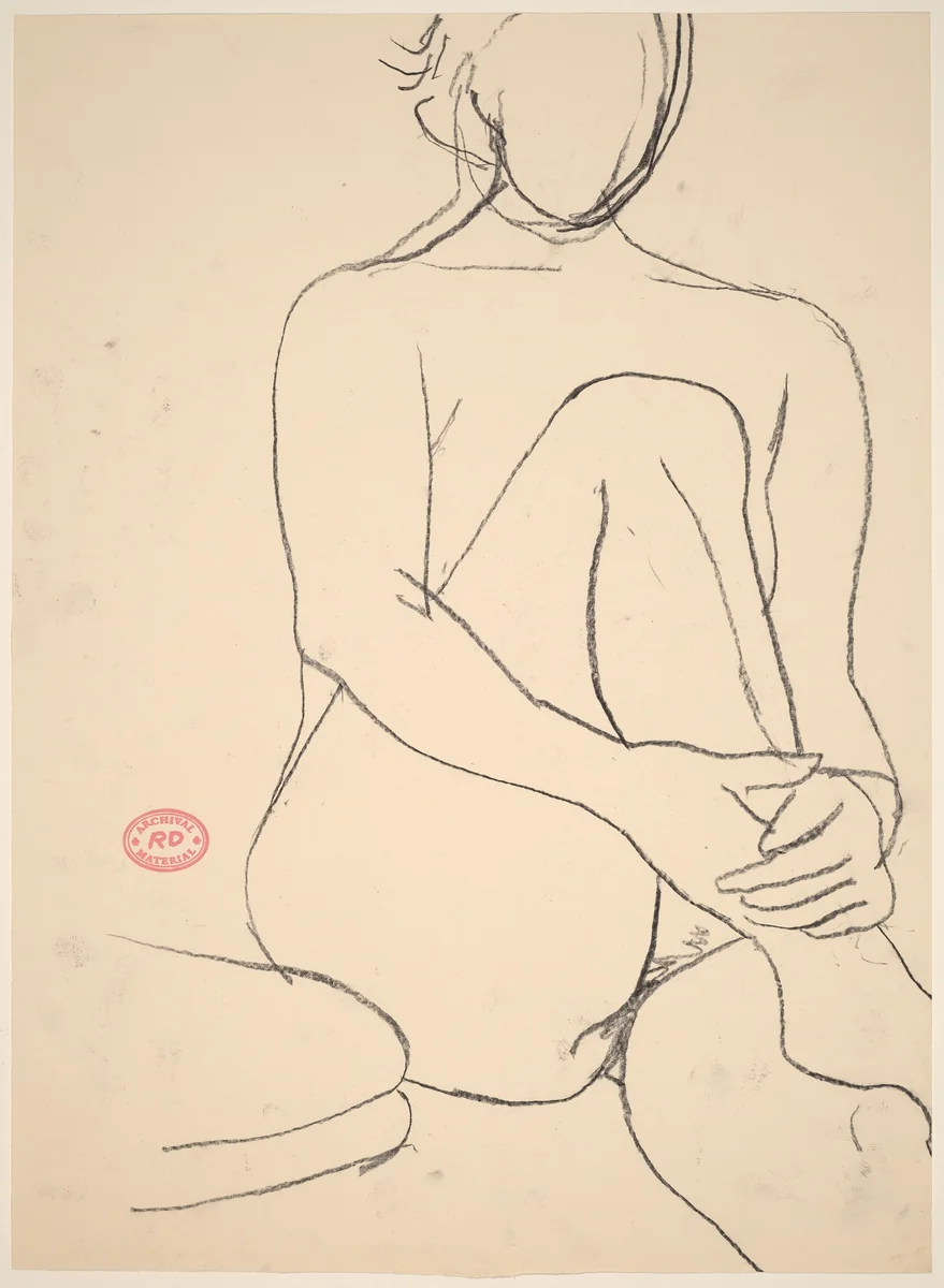 Untitled [seated female nude with leg drawn to chest] [recto] by Richard Diebenkorn, drawing, 1955-1967