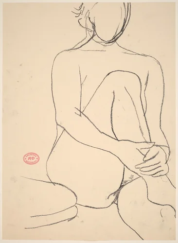 Untitled [seated female nude with leg drawn to chest] [recto] by Richard Diebenkorn, drawing, 1955-1967