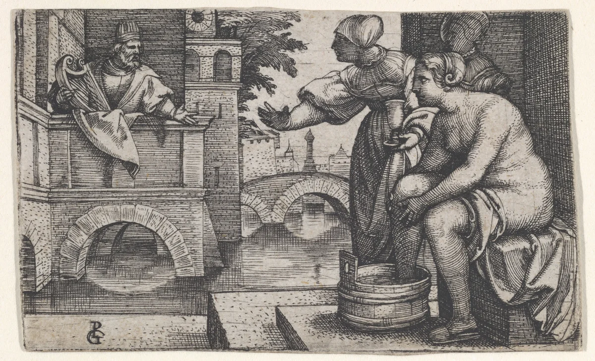 David and Bathsheba, from "Scenes from the Old Testament" by Georg Pencz, print, 1526-1536