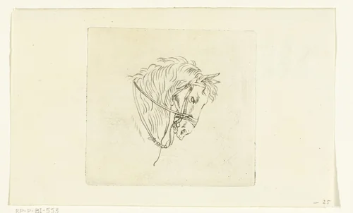 Hoofd van paard met teugels by Pieter Barbiers, print, 1808-1848