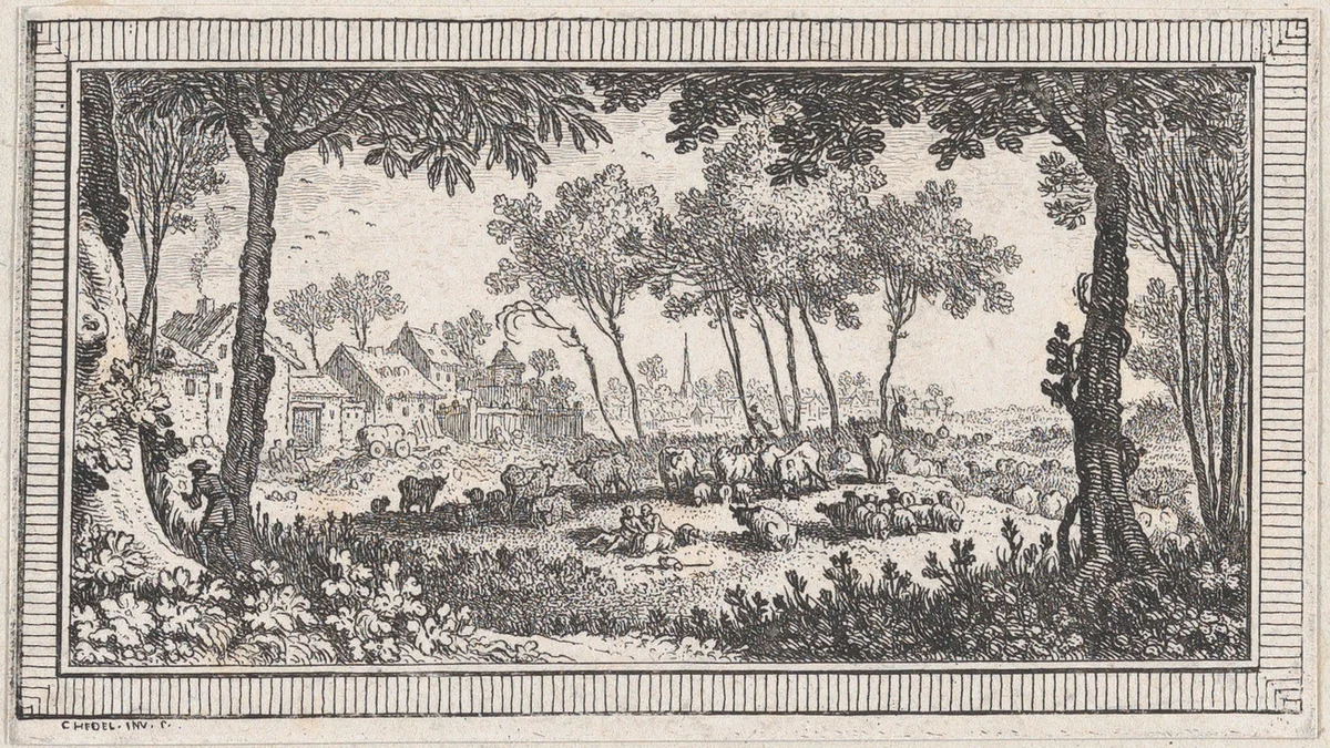 Landscape, from a series of six landscapes titled "Observationib.Astronom.Regiae.Paris.Scient. Acad...1736" by Quentin Pierre Chedel, print, 1736