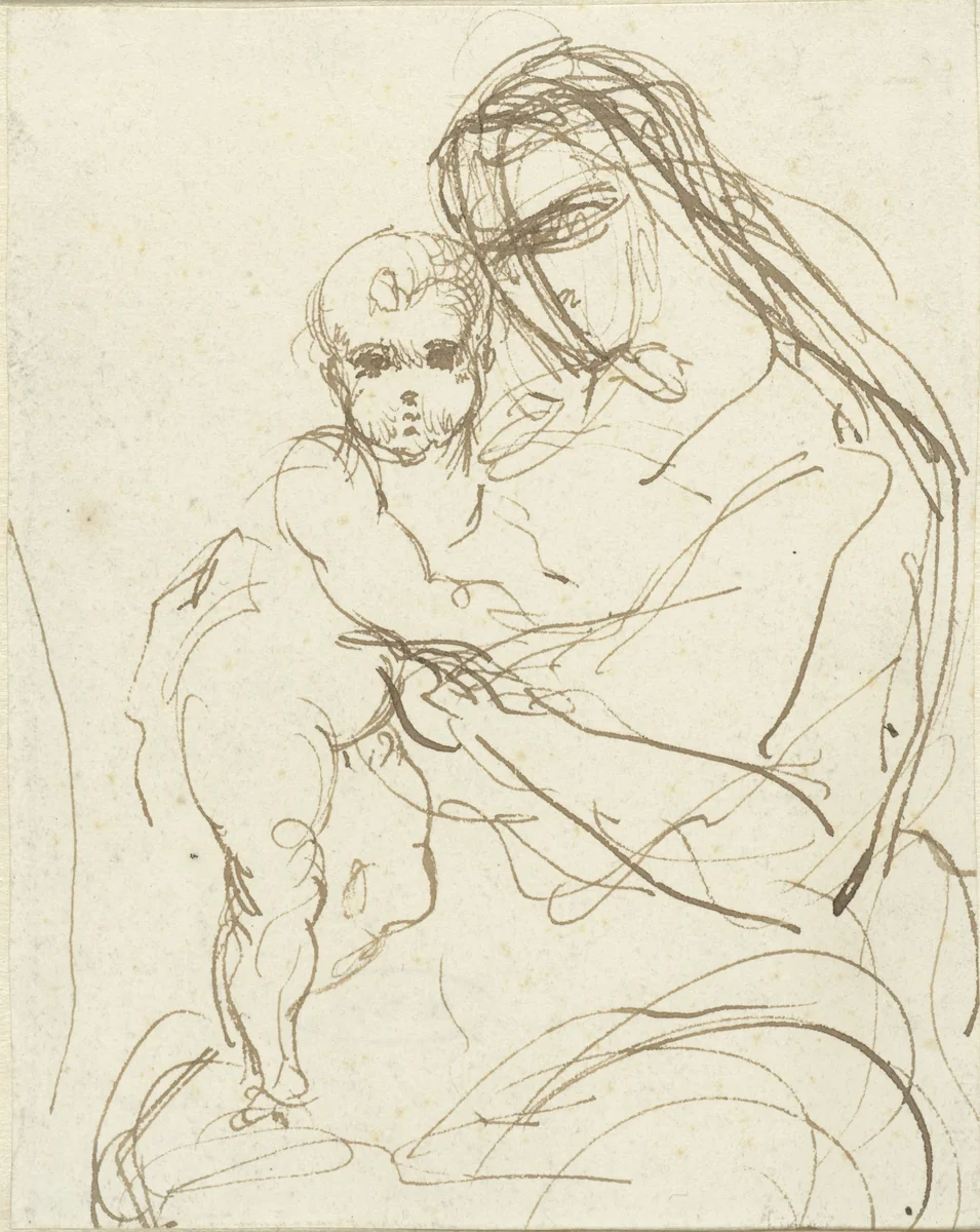 Studie van een Madonna met kind by anonymous, drawing, 1800-1900