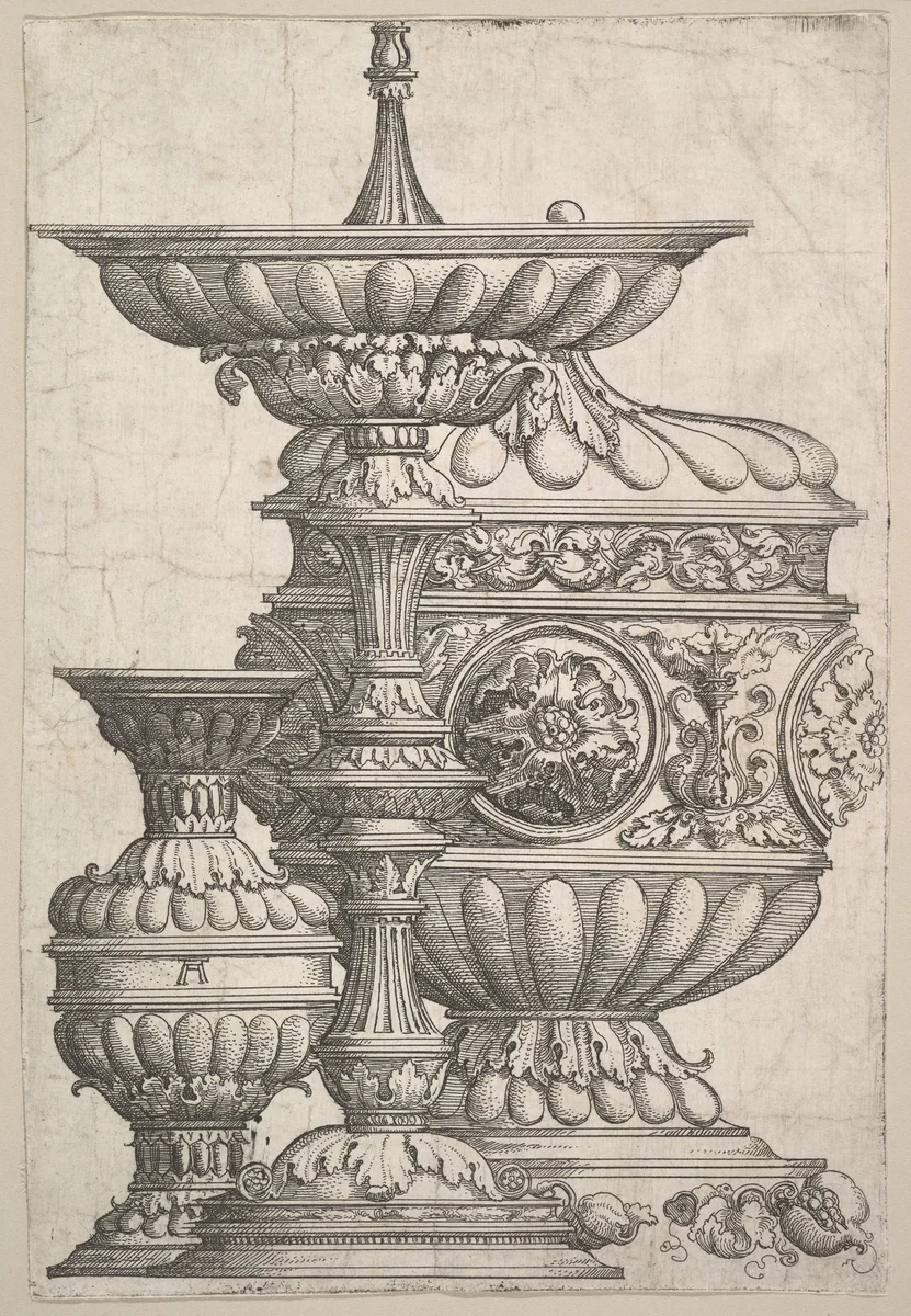 Three Elegant Vessels on a White Background by Albrecht Altdorfer, print, 1520-1530