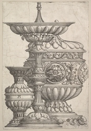 Three Elegant Vessels on a White Background by Albrecht Altdorfer, print, 1520-1530
