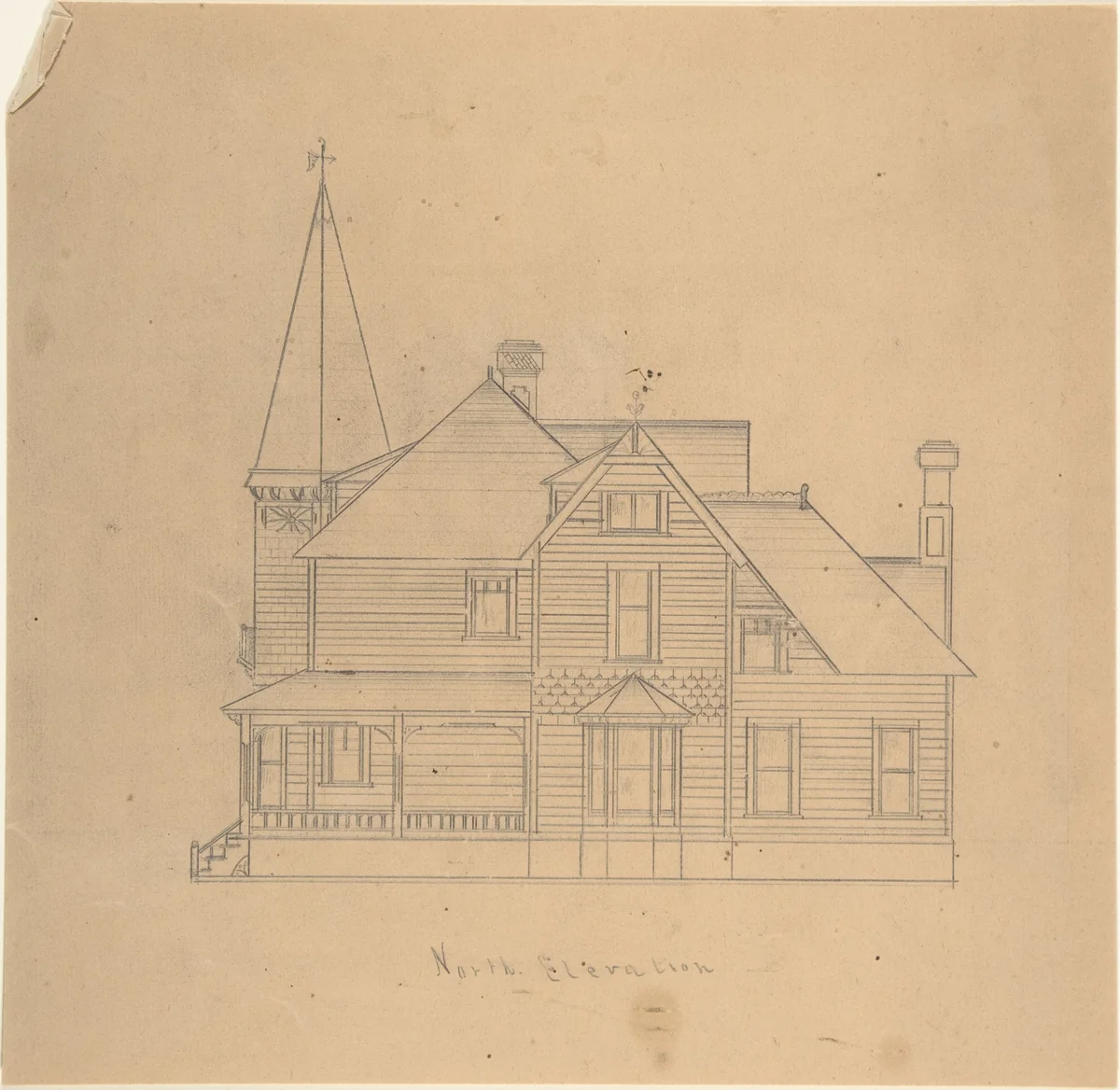 Design for a House, North Elevation by W. Strong, drawing, 1878-1888