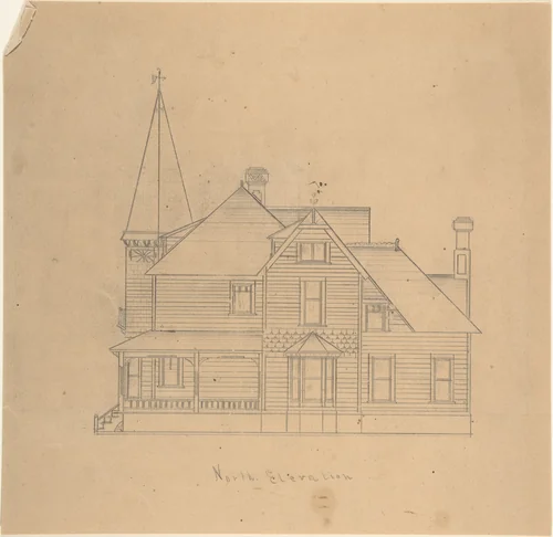 Design for a House, North Elevation by W. Strong, drawing, 1878-1888