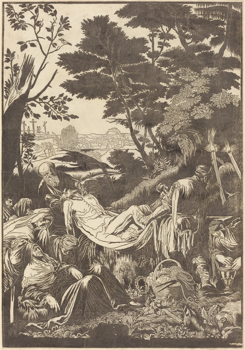 The Entombment [recto] by Jacopo Bassano, print, 1739