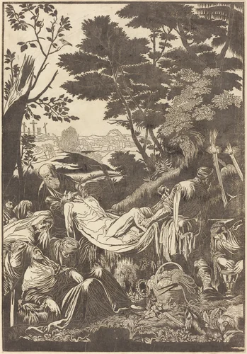 The Entombment [recto] by Jacopo Bassano, print, 1739