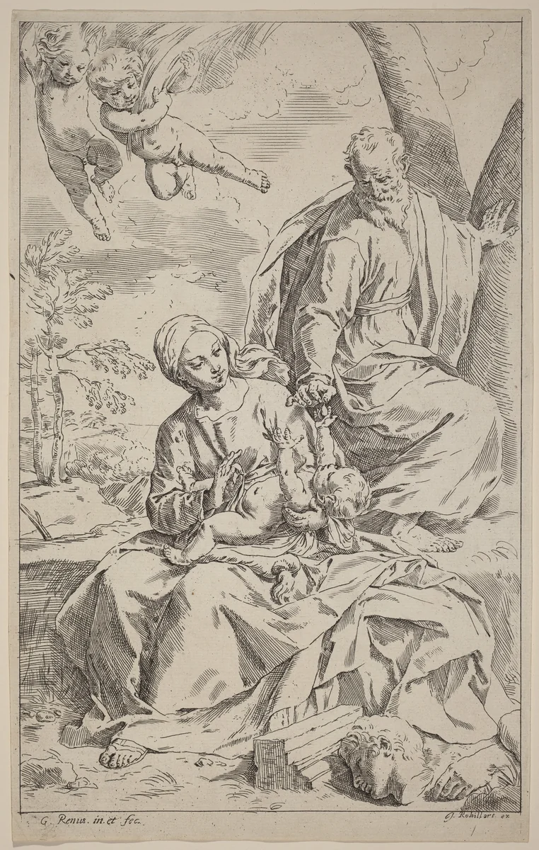The Rest on the Flight into Egypt by Simone Cantarini, print, 1612-1648