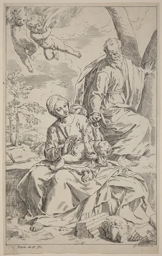 The Rest on the Flight into Egypt by Simone Cantarini, print, 1612-1648