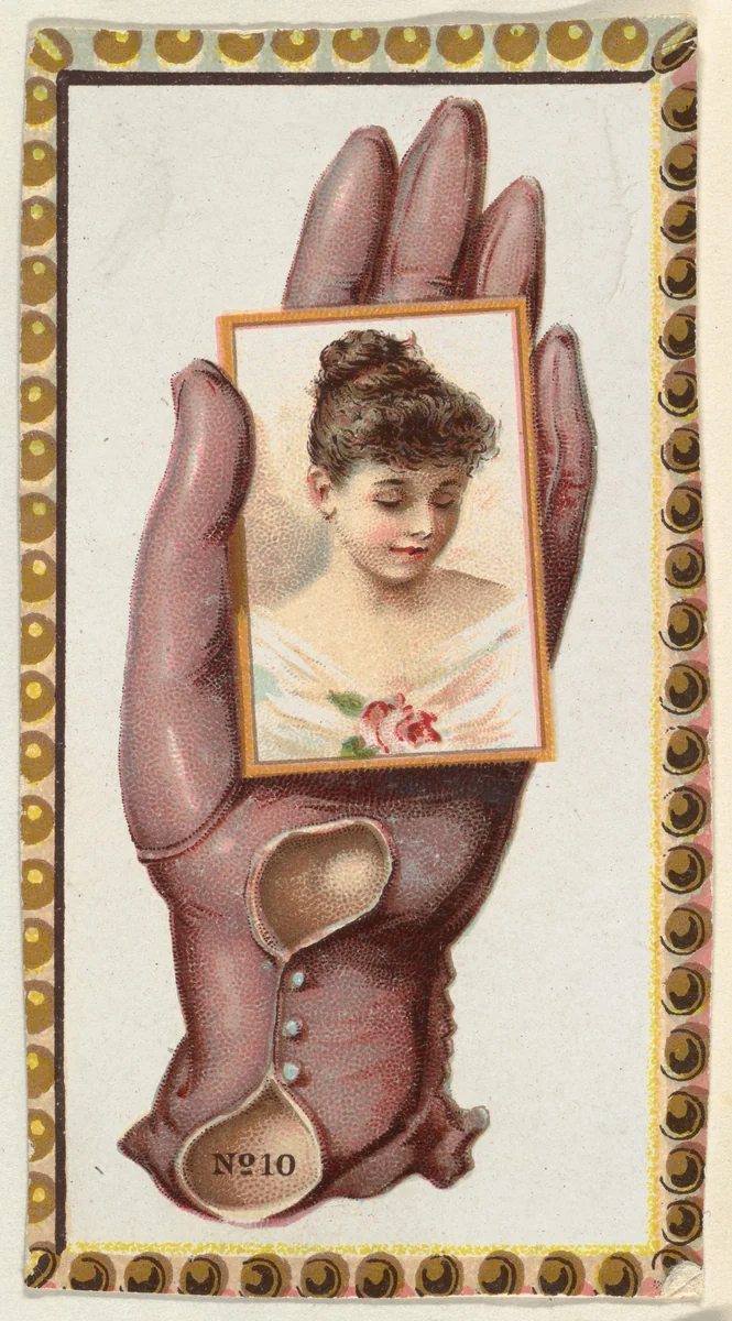 Card Number 10, cut-out from banner advertising the Opera Gloves series (G29) for Allen & Ginter Cigarettes by Allen & Ginter, print, 1885-1895