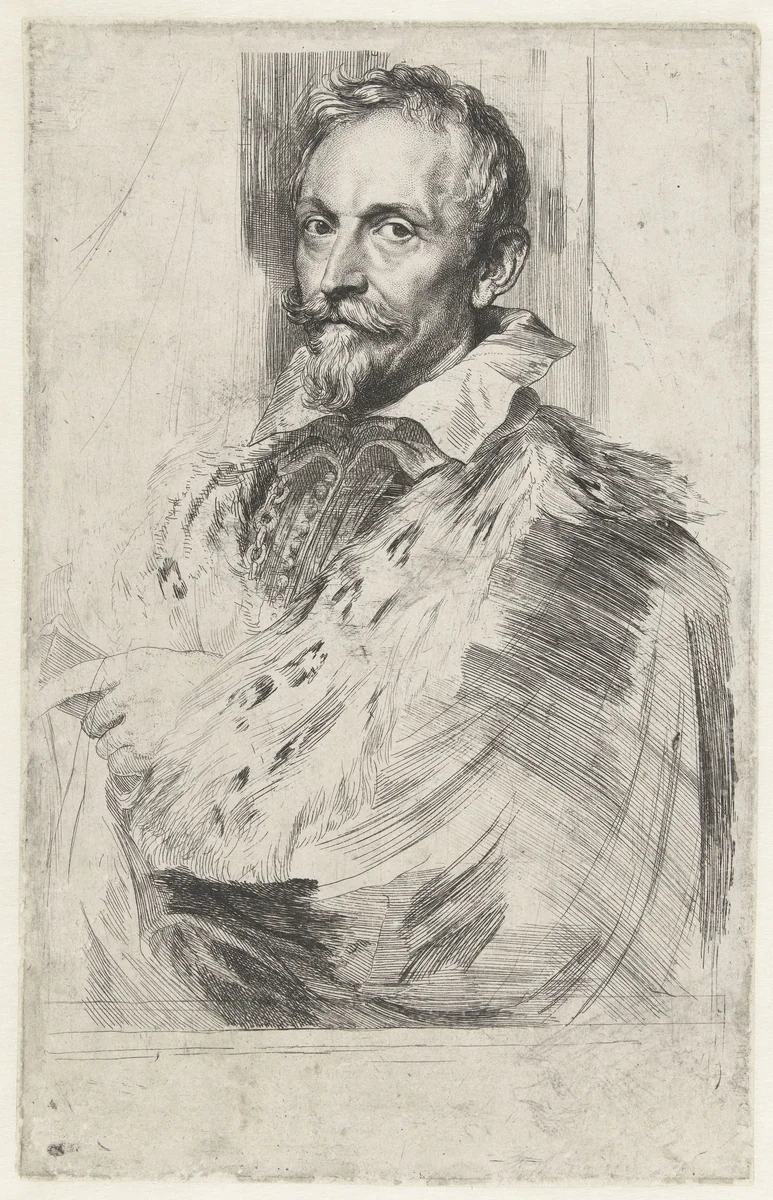 Portret van Jan van den Wouwer, raadsheer van aartshertog Albrecht van Oostenrijk by Anthony van Dyck, print, 1630-1632