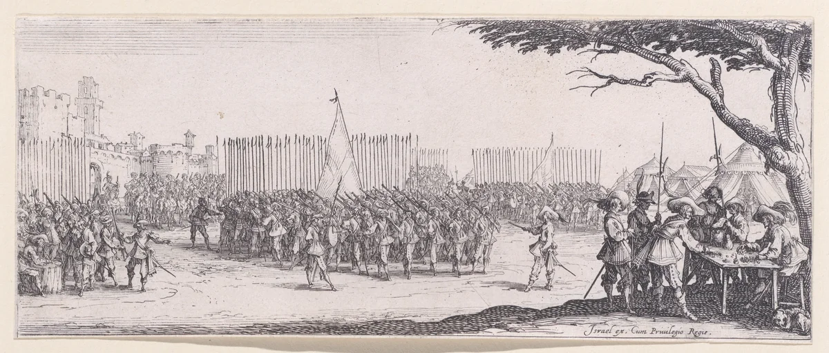 L'Enrolement des Troupes (The Enlistment of Troops), plate 2 from "Les Misères et les Mal-Heures de la Guerre" (The Miseries and Misfortunes of War) by Jacques Callot, print, 1633