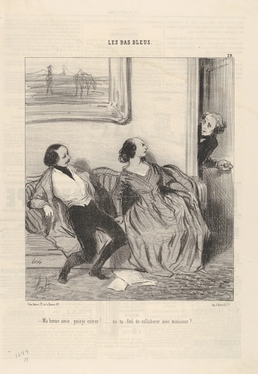 May I come in my dear, or are you still collaborating with Monsieur?, plate 29 from "The Bluestockings" by Honoré Daumier, print, 1844