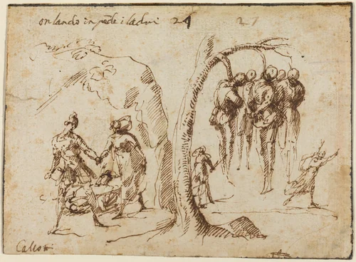 Orlando and the Thieves by Francesco Allegrini, drawing, 1615-1679