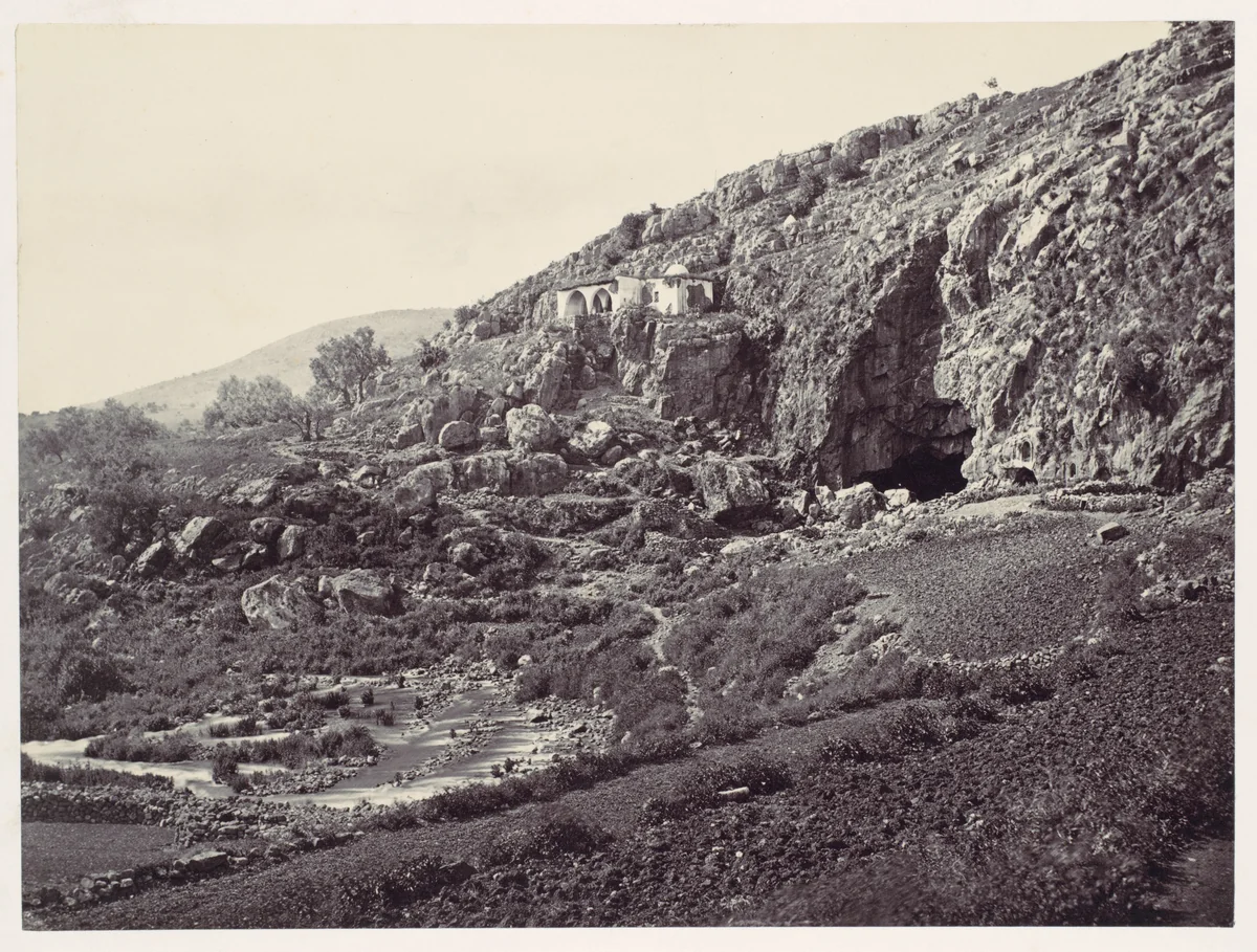 Principal Source of the Jordan, Flowing From a Cave Near Banias, Near the Site of the Northern City of Dan, the Frontier Town of Israel by Francis Frith, photograph, 1855-1859