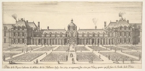 The palace of Catherine de Medici, called the Tuilleries, from "Various views of remarkable places in Italy and France" (Diverses vues d'endroits remarquables d'Italie et de France) by Stefano della Bella, print, 1649-1651