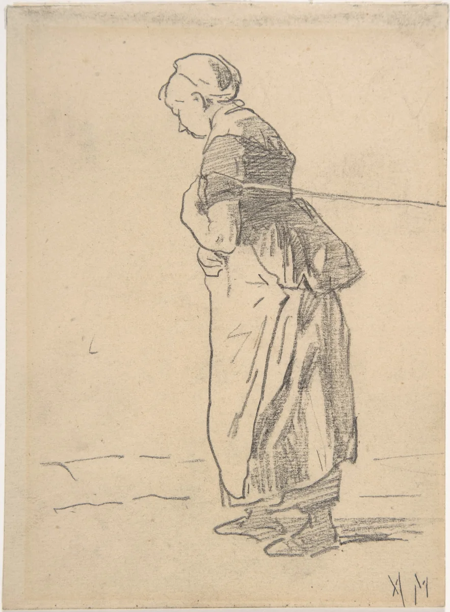 Woman pulling a tow rope. verso: sketch of landscape with figures by Anton Mauve, drawing, 1853-1888