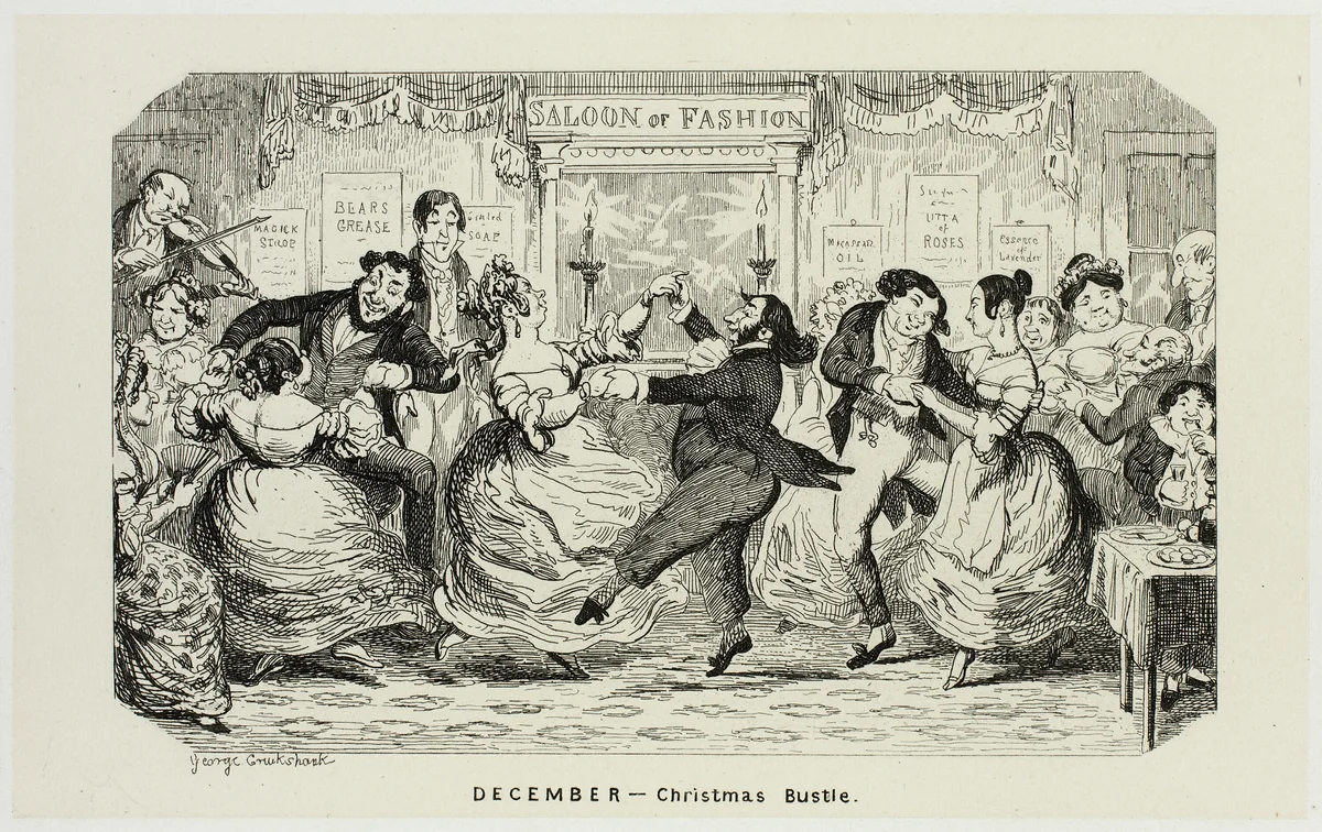 December - Christmas Bustle from George Cruikshank's Steel Etchings to The Comic Almanacks: 1835-1853 by George Cruikshank, print, 1840