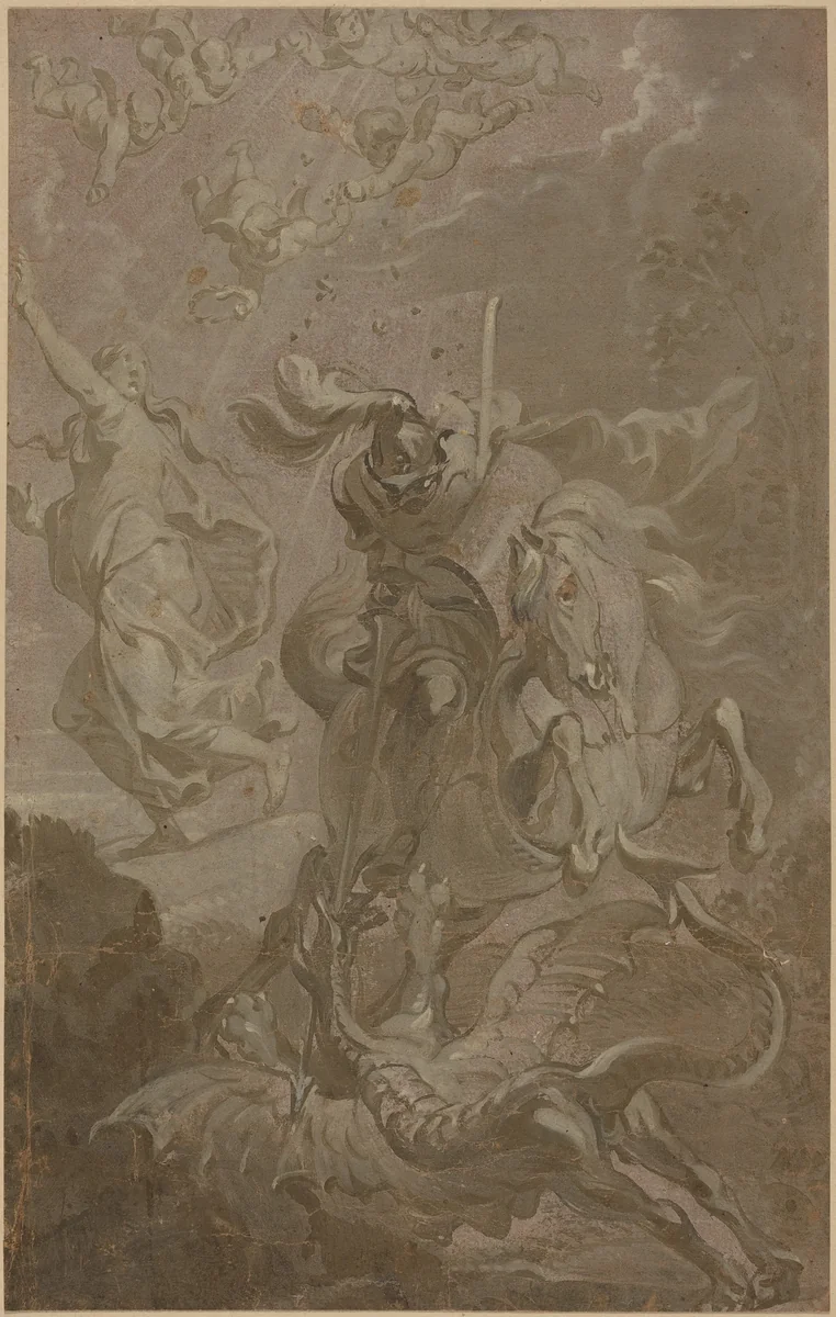 Saint George and the Dragon by Anthonis Sallaert, drawing, 1590-1658