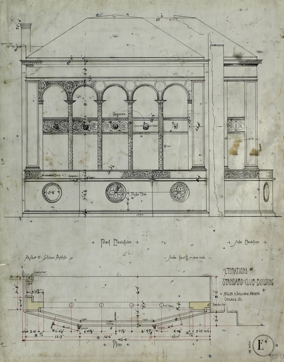 Standard Club Addition and Alterations, First Floor Plan by Adler & Sullivan, drawing, 1892