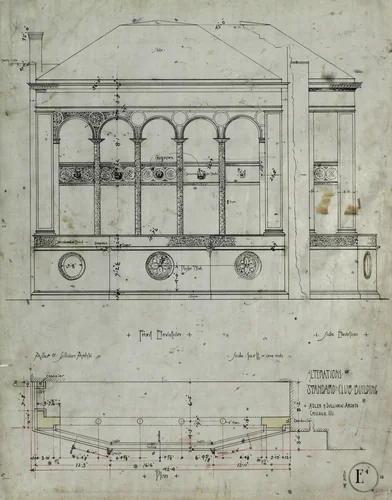 Standard Club Addition and Alterations, First Floor Plan by Adler & Sullivan, drawing, 1892