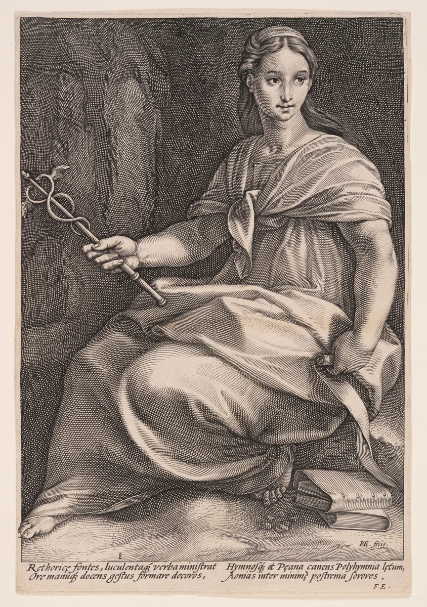 Polyhymnia, The Muse of Choral Poetry, from The Nine Muses by Hendrick Goltzius, print, 1592