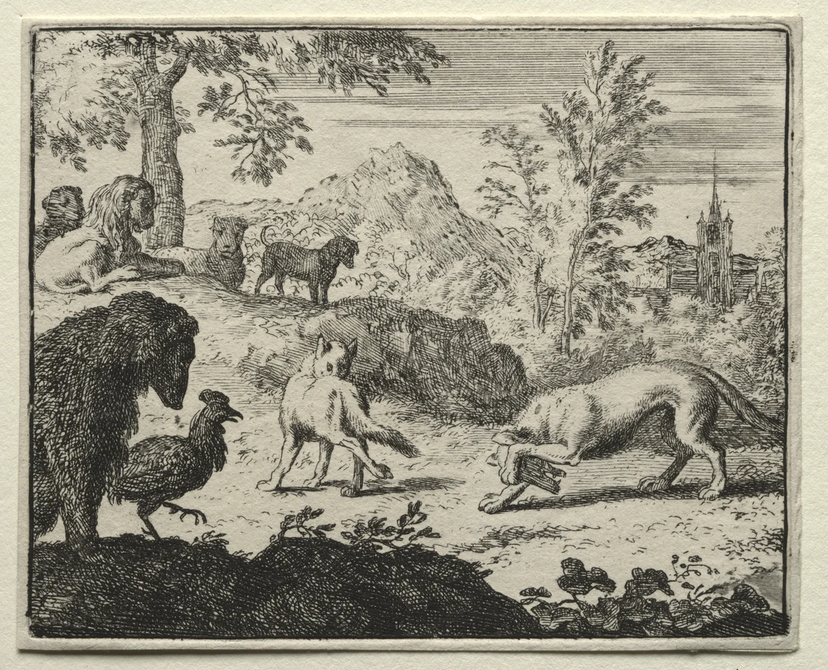 Reynard the Fox: The Combat Between Reynard and the Wolf by Allart van Everdingen, print, 1650-1675