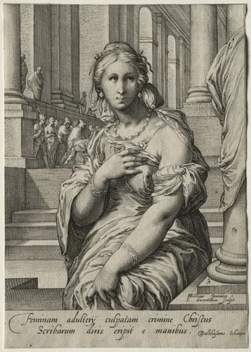 Heroines of the New Testament: The Woman Taken in Adultery by Jan Saenredam, print, 1590-1600