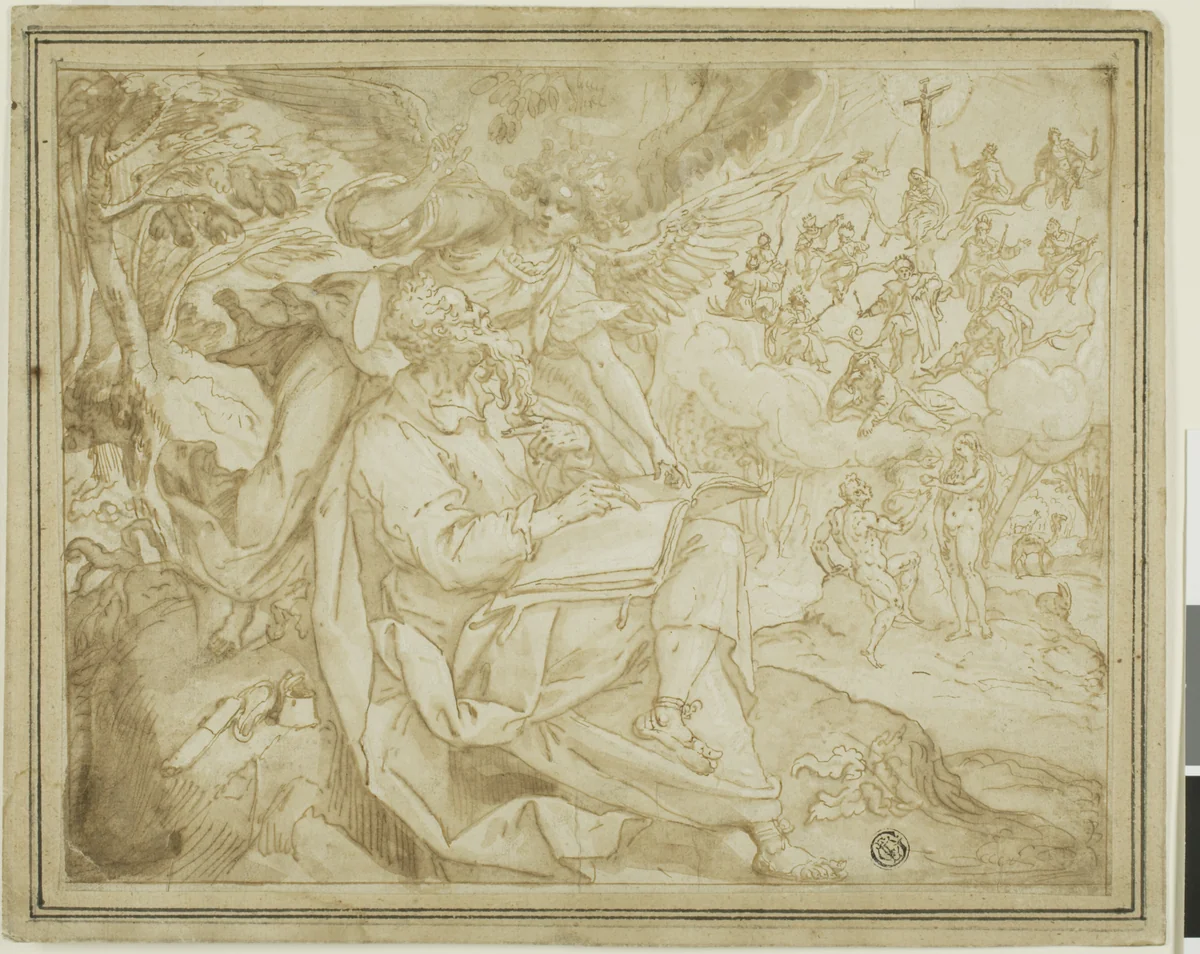 Saint Matthew with Adam and Eve and the Tree of Jesse by Marten de Vos, drawing, 1552-1603
