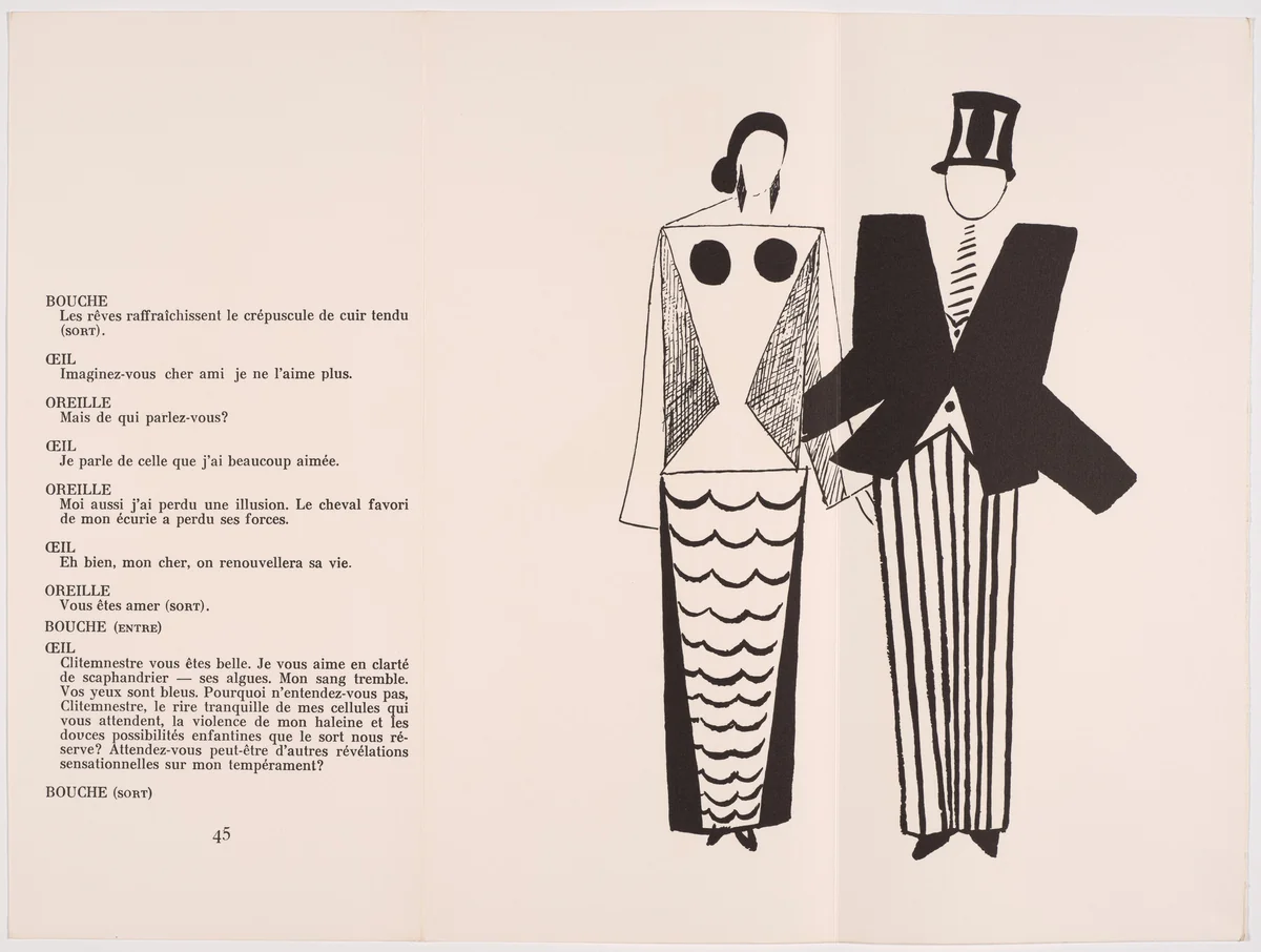 Double page plate (pages 46 and 47) from Le Coeur à Gaz (The Gas Heart) by Sonia Delaunay, illustrated book, 1923