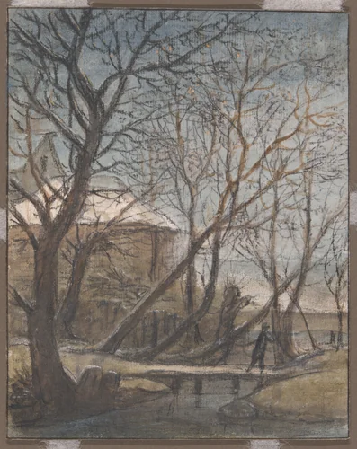 Winter Landscape with a Man Crossing by Anthonie Waterloo, drawing, 1655-1665