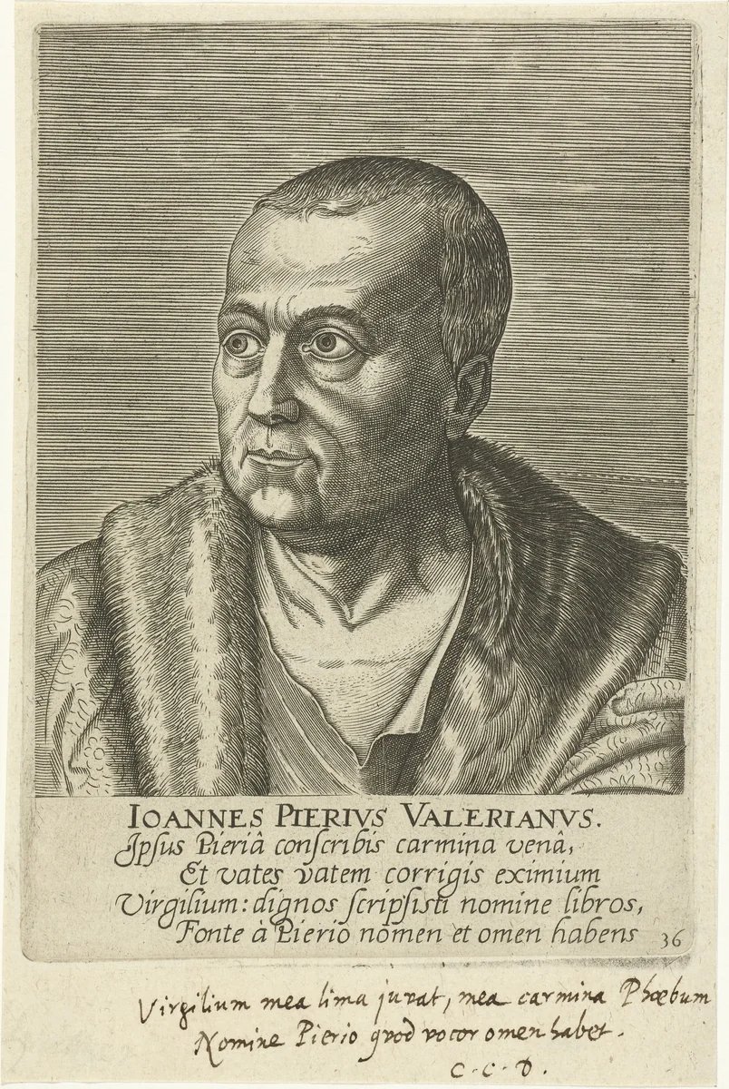 Portret van Gaimpietro Valeriano by Philips Galle, print, 1587-1606