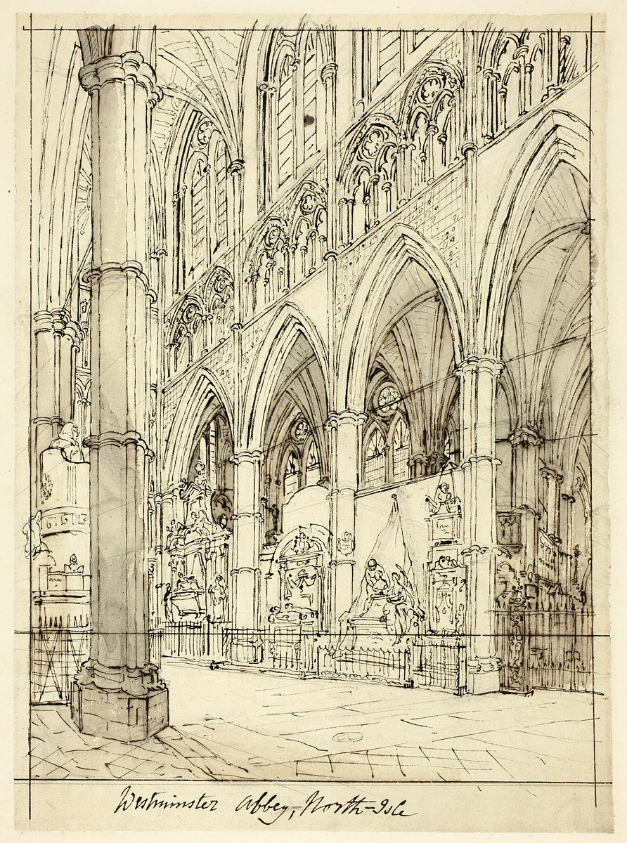 Study for Westminster Abbey, from Microcosm of London by Augustus Charles Pugin, drawing, 1807-1809