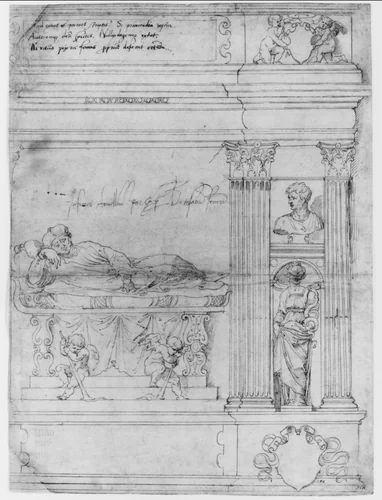 Design for the Right-hand Section of the Tomb of Cardinal Francesco Armellini by Baldassarre Tommaso Peruzzi, drawing, 1518-1530