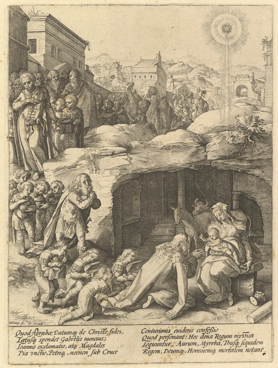 The Adoration of the Magi by Hendrick Goltzius, print, 1580-1590