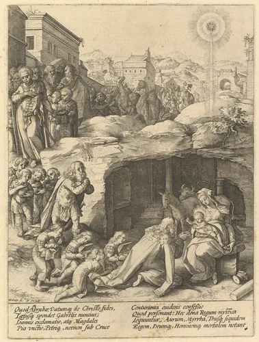 The Adoration of the Magi by Hendrick Goltzius, print, 1580-1590