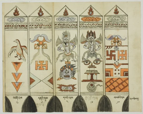 Part of a Ten-Piece Set of Printed Ritual Stakes (Khram Shing) by Mongolia, drawing, 1850-1999