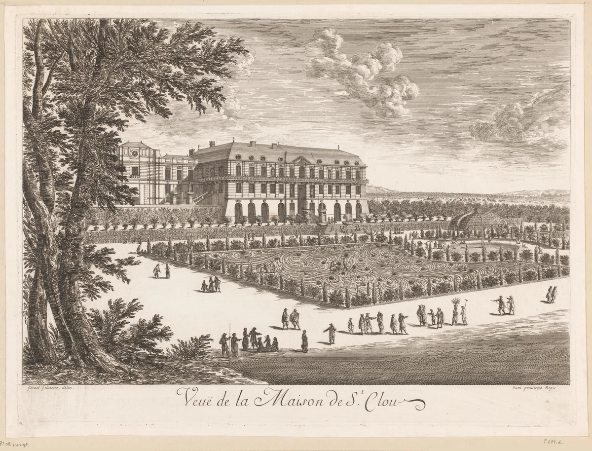 Gezicht op kasteel Saint-Cloud by anonymous, print, 1631-1691