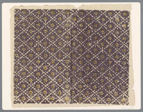 Blad met ruitenpatroon met bloem als veldvulling by anonymous, print, 1750-1900