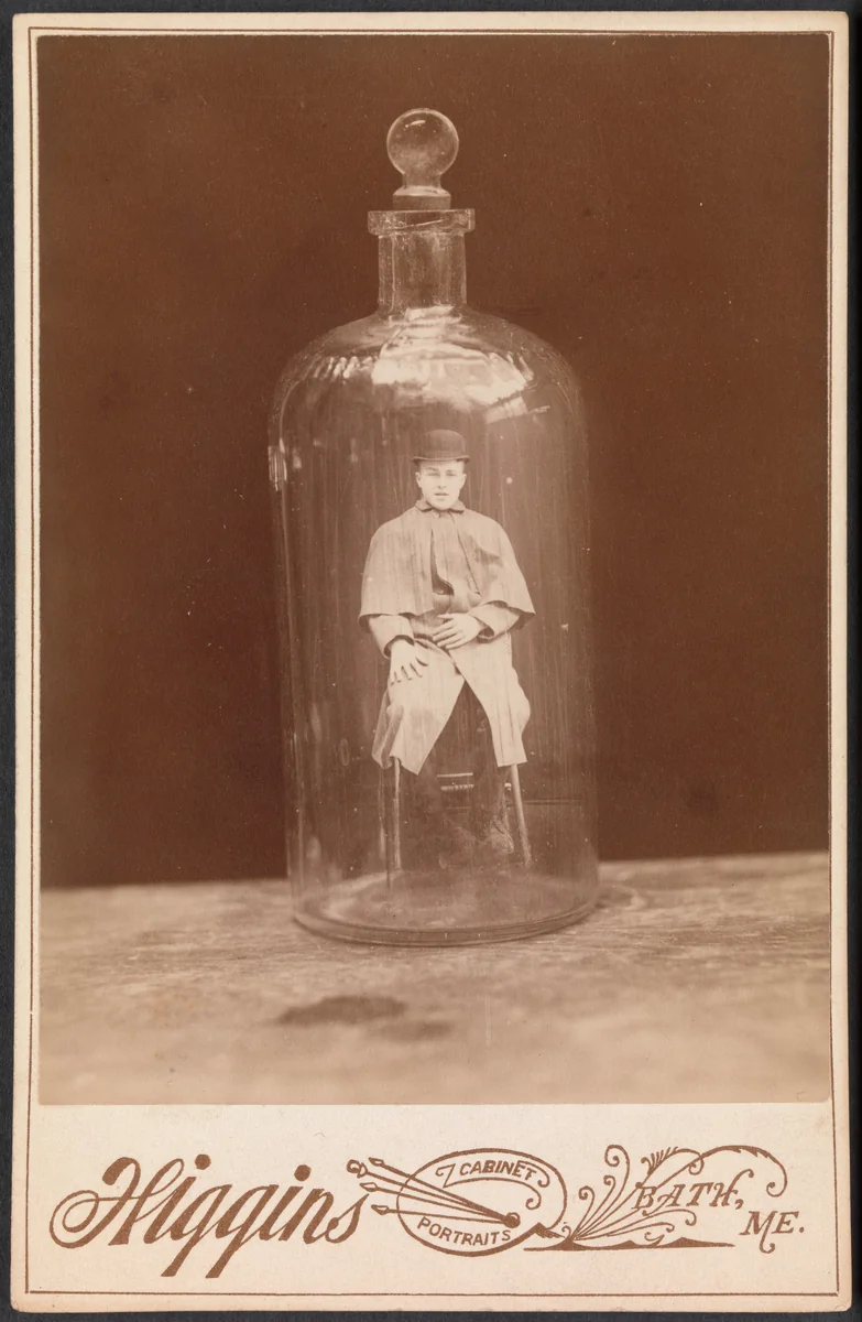 [Man in Bottle] by John C. Higgins, photograph, 1883-1893