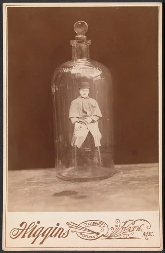 [Man in Bottle] by John C. Higgins, photograph, 1883-1893