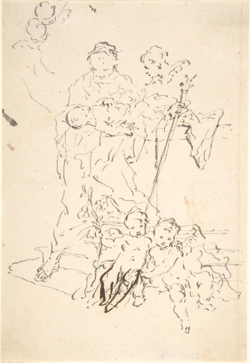 Saint Anthony and the Christ Child Surrounded by Cherubs by Martin Johann Schmidt, drawing, 1718-1801