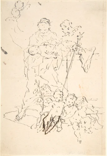 Saint Anthony and the Christ Child Surrounded by Cherubs by Martin Johann Schmidt, drawing, 1718-1801