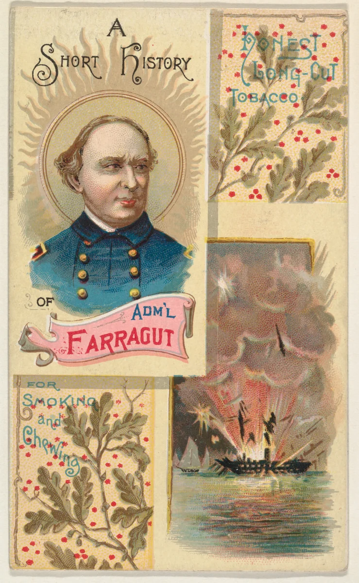 A Short History of Admiral Farragut, from the Histories of Generals series (N114) issued by W. Duke, Sons & Co. to promote Honest Long Cut Smoking and Chewing Tobacco by W. Duke, Sons & Co., print, 1888