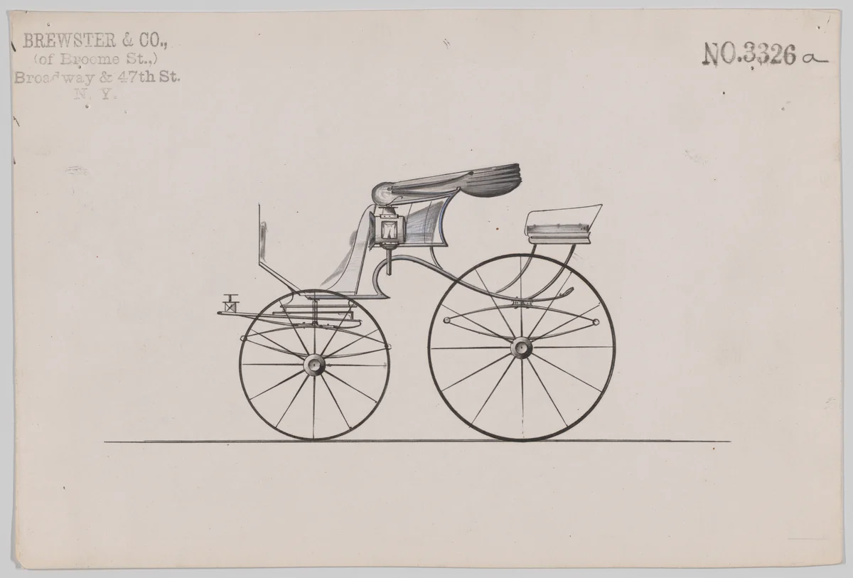 Design for Pony Phaeton, no. 3326a by Brewster & Co., drawing, 1877