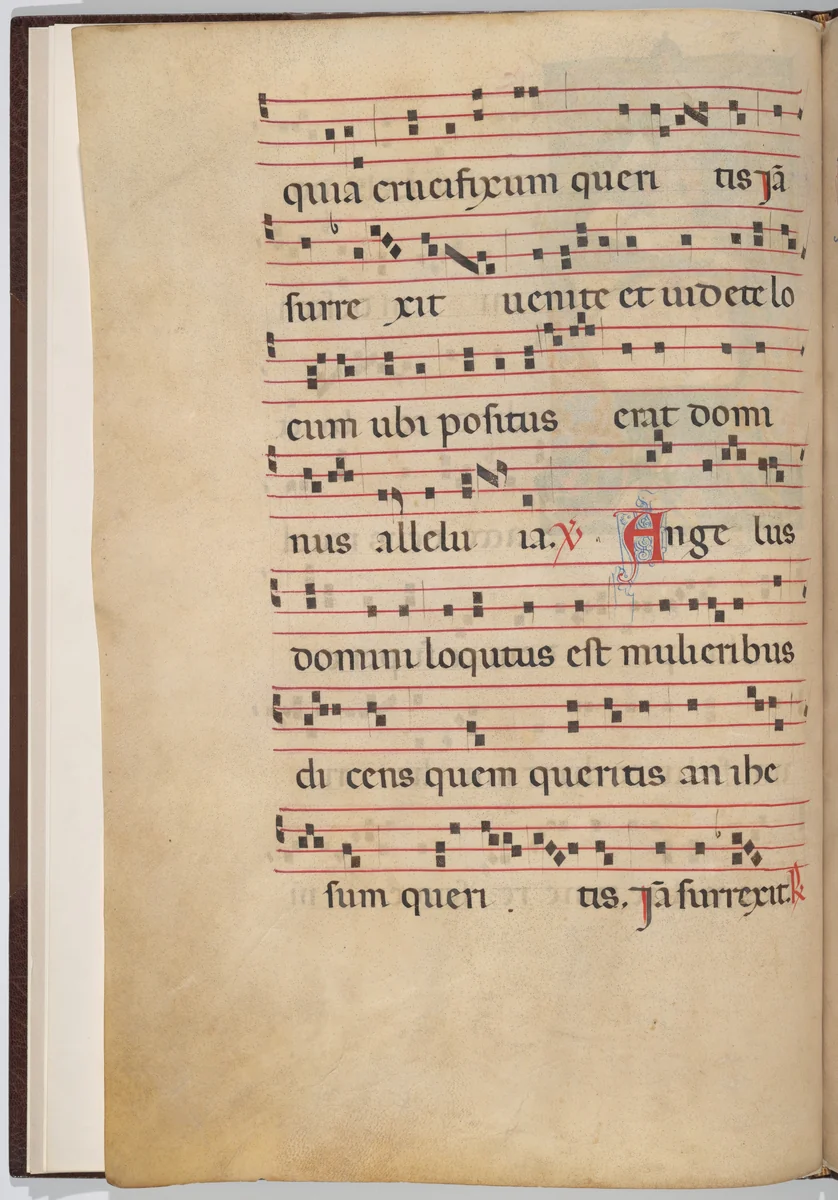 Leaf 1 from an antiphonal fragment (verso) by Italian 13th Century, drawing, 1270-1280