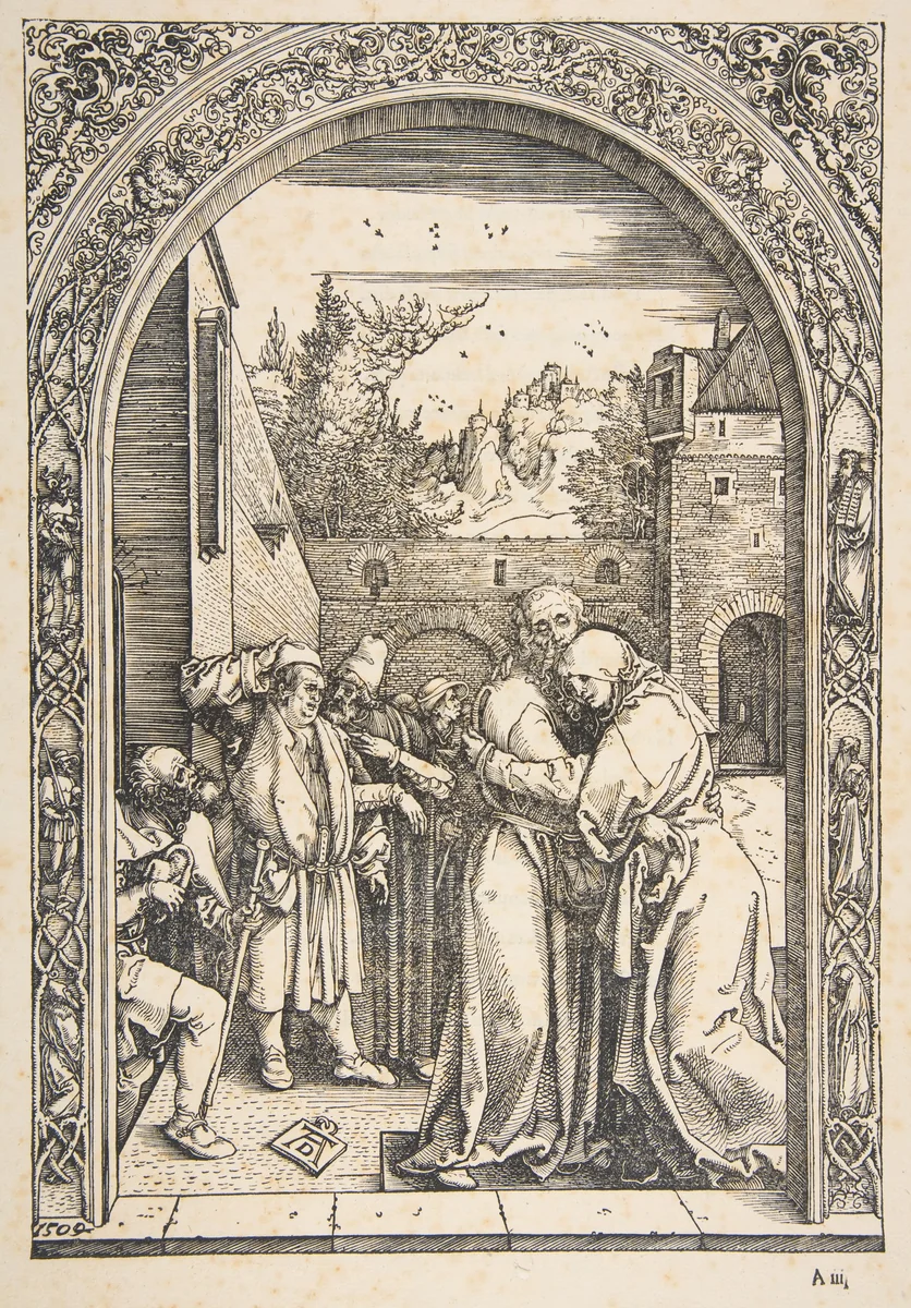 Joachim and Anna at the Golden Gate, from "The Life of the Virgin" by Albrecht Dürer, print, 1504
