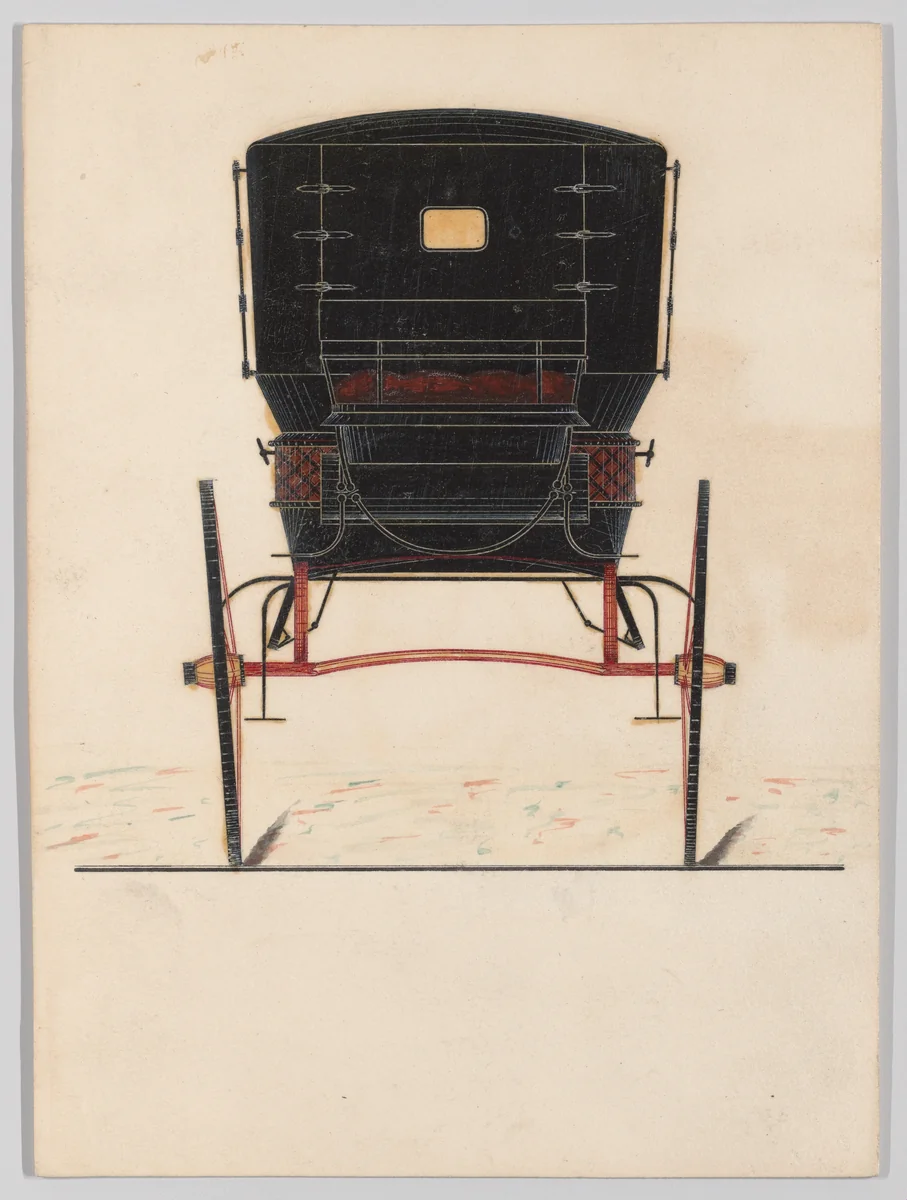 Design for Two-Wheel Cabriolet (rear view, unnumbered) by Brewster & Co., drawing, 1875