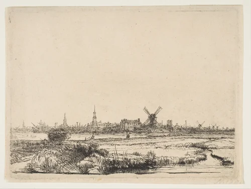 View of Amsterdam from the Northwest by Rembrandt van Rijn, print, 1635-1645